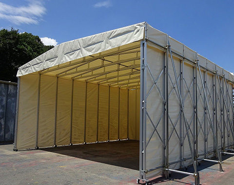 移動式伸縮式テント倉庫 - ゲート工業